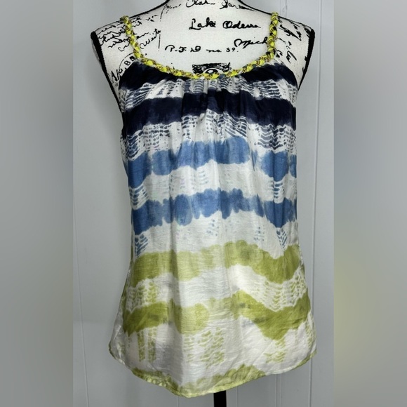 Christophe Sauvat 100% Silk Striped Sheer Rope Tank Top Small - Picture 1 of 8